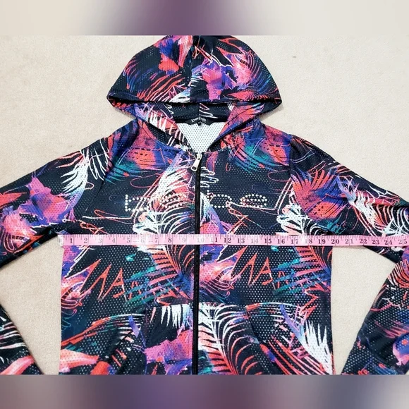 BEBE SPORT Abstract Print Colorful Floral Bling Zip Up Hoodie Womans Size Medium - Picture 7 of 12